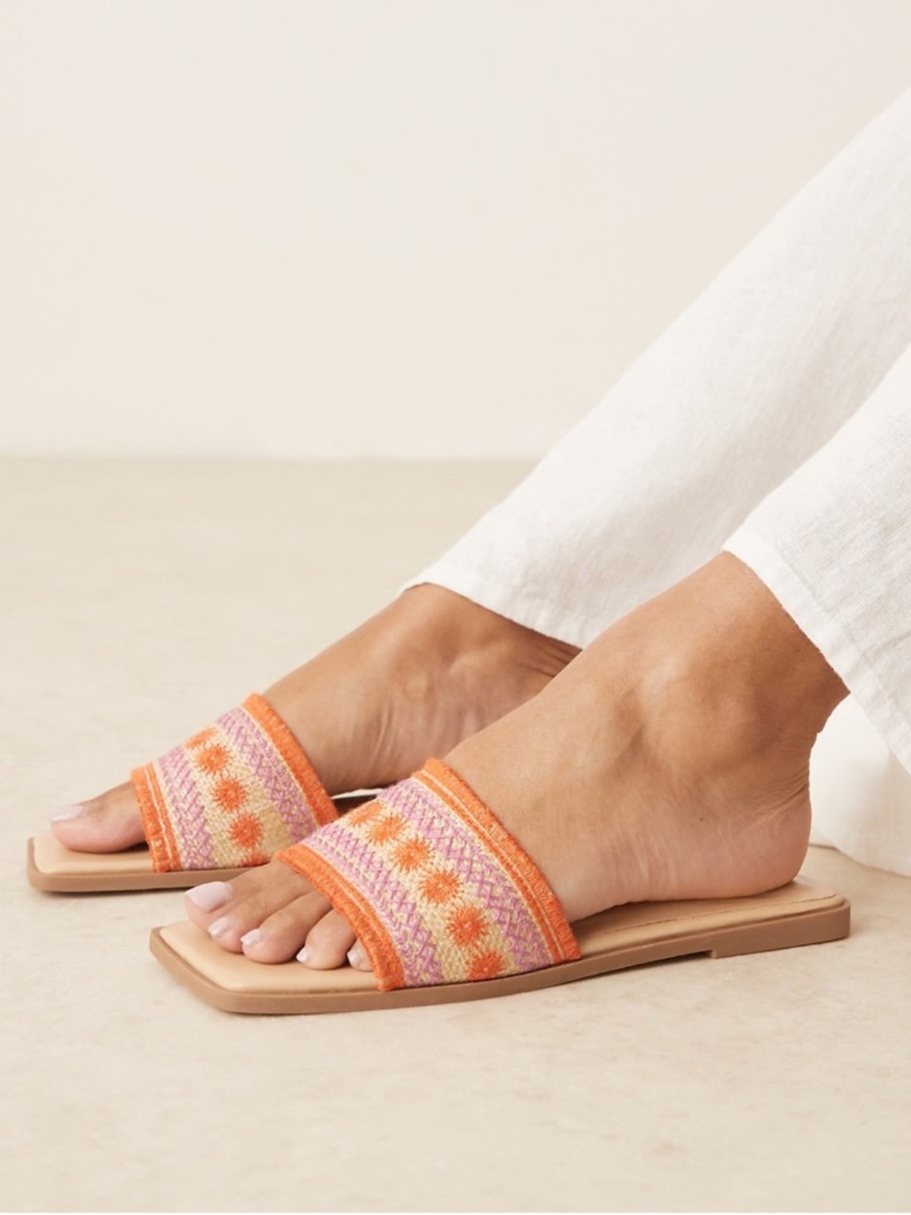 ASOS DESIGN Pink Orange Fig Square Toe Flat Sandals